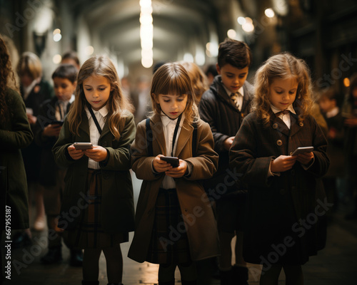 A imagem mostra a dependência das crianças e adolescentes perante as tecnologias como 5g, redes sociais, jogos online, comunicação, internet e relacionamentos virtuais. photo