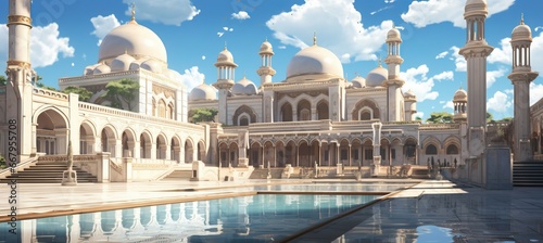 Grand ancient mosque. Drawing illustration design. Generative AI technology. 