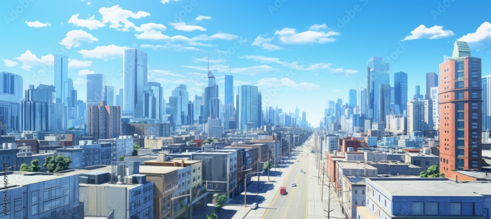 Obraz premium Modern city district. Drawing illustration design. Generative AI technology.