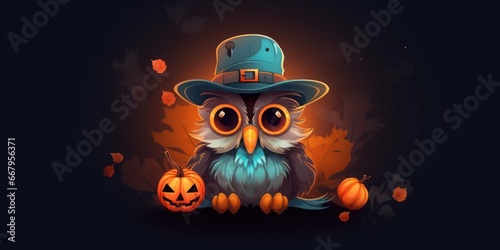 Halloween background Cartoon cute owl with empty space, halloween decoration 
