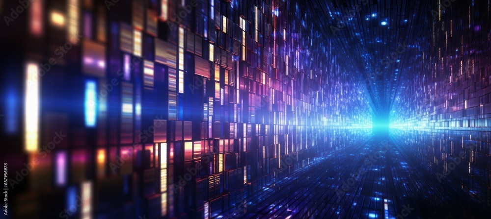 Fototapeta premium Digital corridor full of data flow technology background. Generative AI technology.