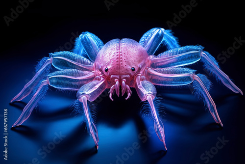 A glowing pink and blue spider. (Generative AI)