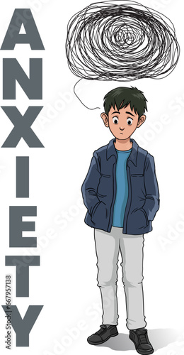 Illustration of anxiety, anxious person cartoon