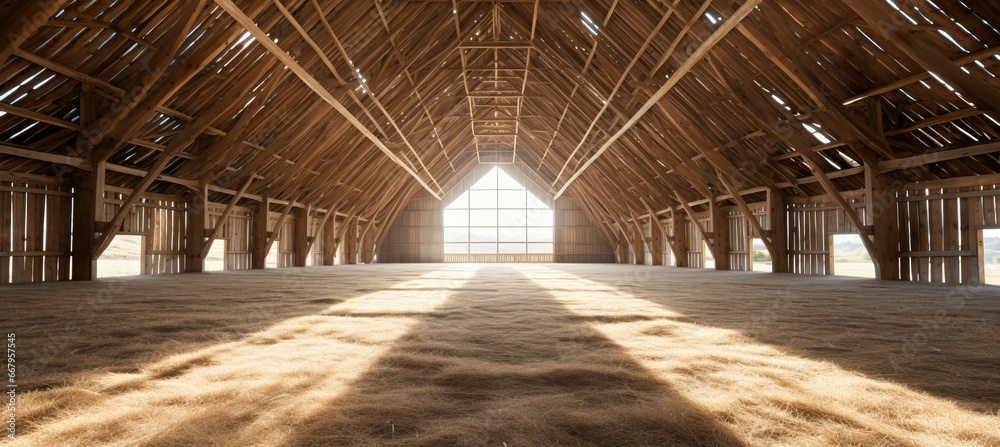 Barn shed interior. Generative AI technology.	
