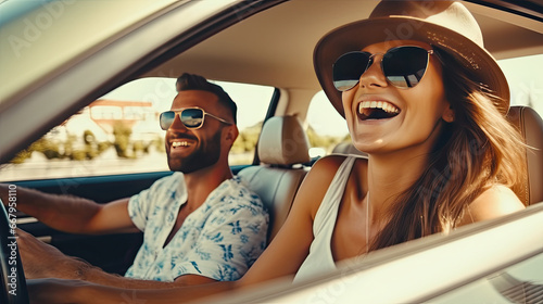 transport, road trip, technology and people concept - smiling couple driving in car, travel concept © ttonaorh