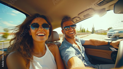transport, road trip, technology and people concept - smiling couple driving in car, travel concept © ttonaorh