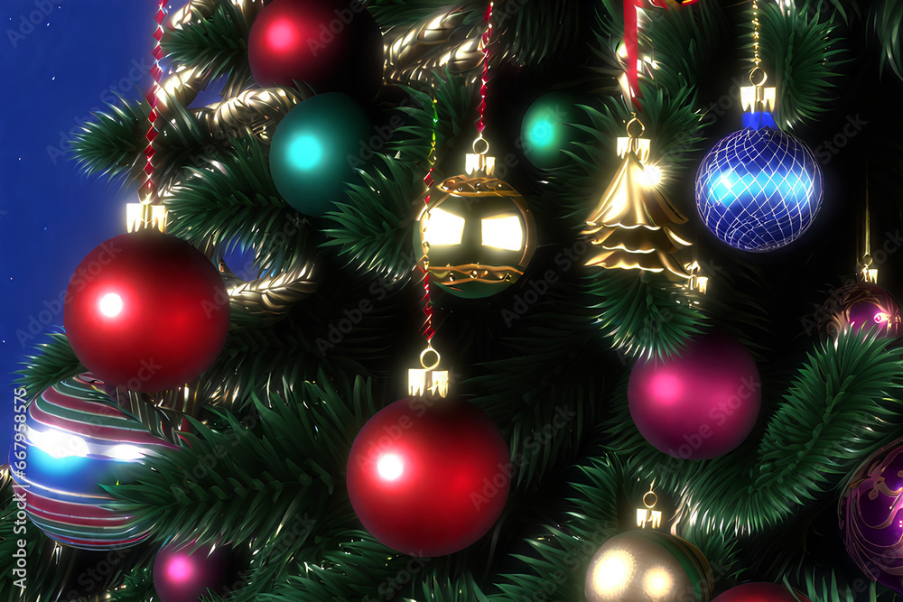 Christmas tree decorated with colorful decorations. generative AI