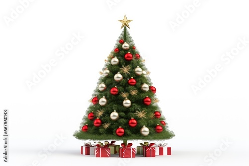 Christmas tree isolated on white background. Generated by AI. © Phichitpon