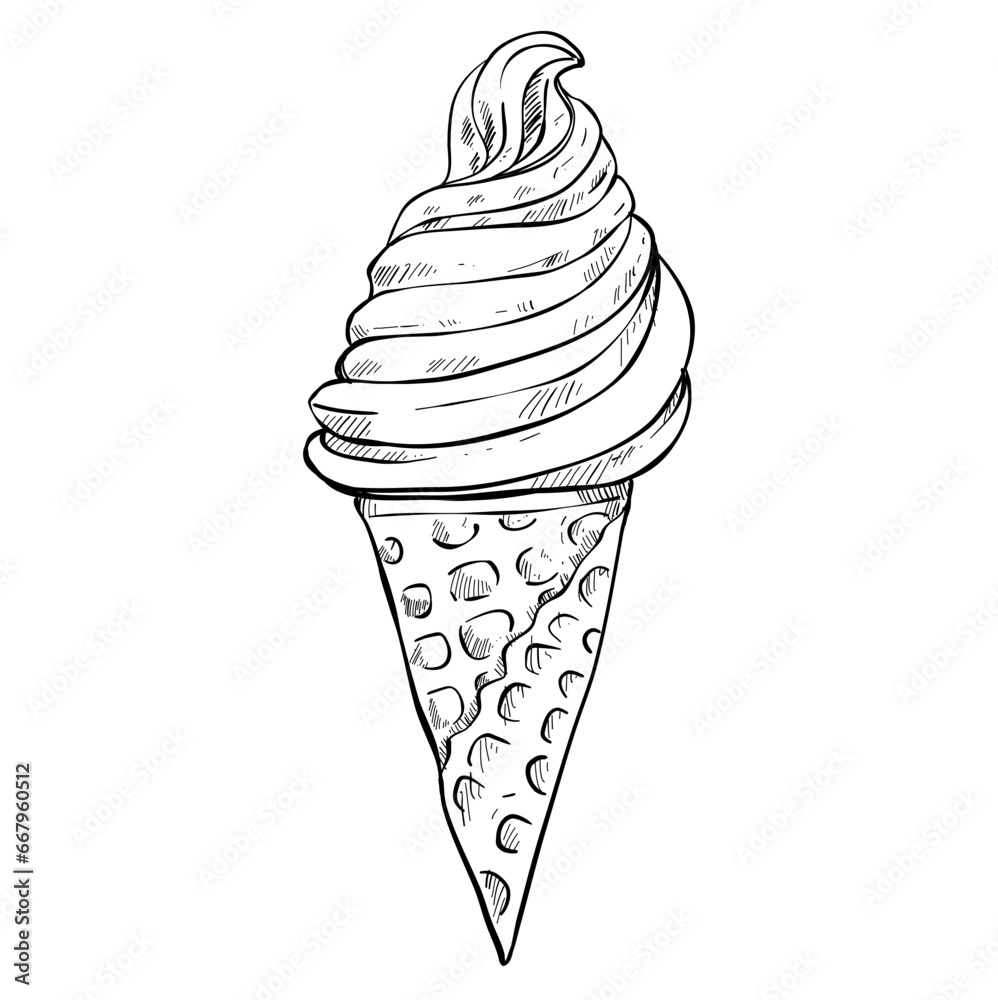 ice cream cone fast food hand drawn