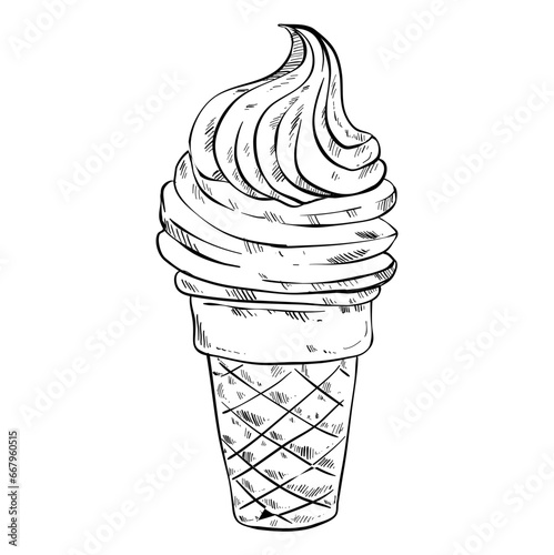 ice cream cone fast food hand drawn