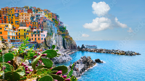 Manarola Village Cinque Terre Italy. colorful town Liguria photo