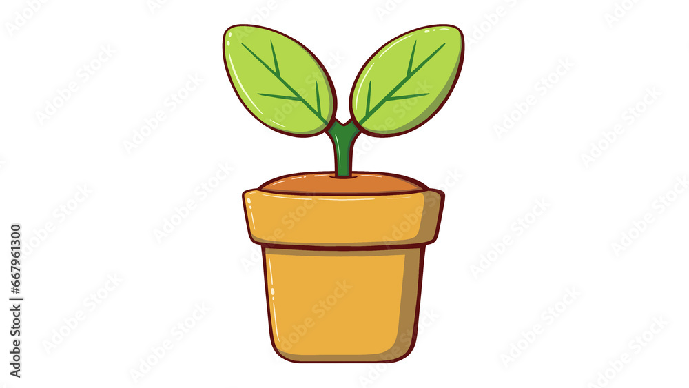 Flower, plant with leaves in pot, Gardening concept, Flower Vase, Cartoon minimal style illustration isolated on white Flower, plant with leaves in pot, Gardening concept, Flower Vase, Cartoon minimal style illustration isolated on white