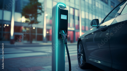 Wallpaper Mural Electric car charging at a station in parking lot Torontodigital.ca