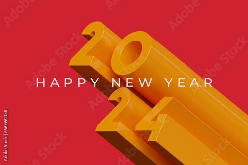 Happy new year 2024 typography on red background