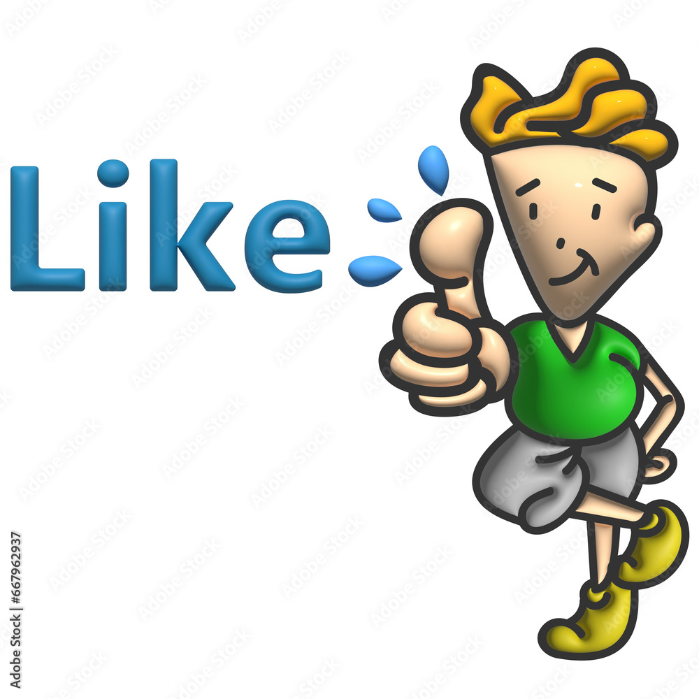 Young boy cartoon thumb up with like gesture