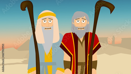 Cartoon Bible Illustration of Moses and Aaron