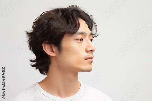 Wavy-Haired Asian Man in Calm Profile Side View
