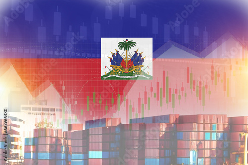 Haiti flag with containers in ship. trade graph concept illustrate poster design