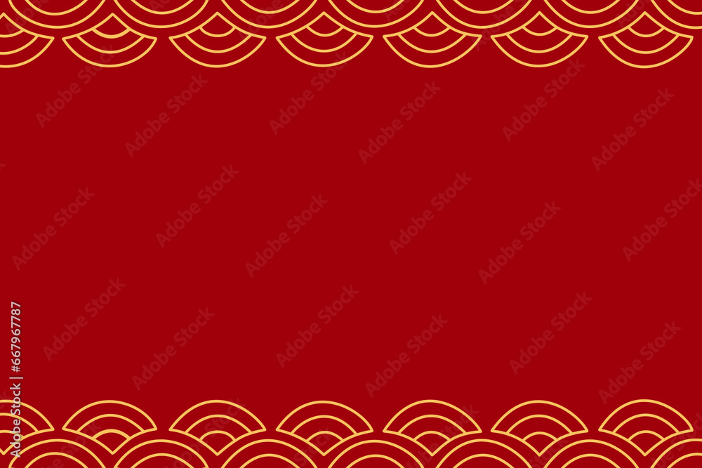 Outline of chinese golden wave pattern on top and bottom frame template in red background. For Chinese festivals new year mid autumn festival dragon boat race. Outline of chinese golden wave pattern on top and bottom frame template in red background. For Chinese festivals new year mid autumn festival dragon boat race.