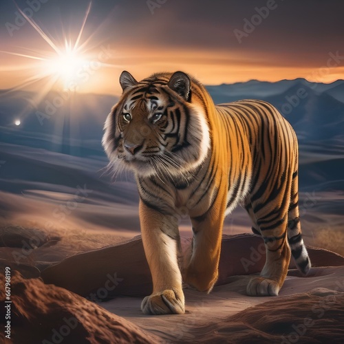 An immense  star-forged tiger with fur resembling solar flares  prowling the cosmic wilderness2
