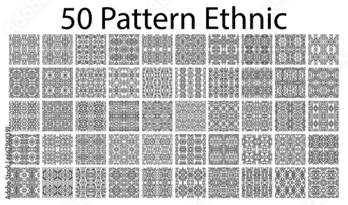 50 Collection of seamless ornamental vector patterns and swatches. White and black oriental backgrounds.