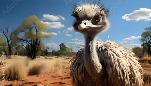 ostrich or emu in the savannah