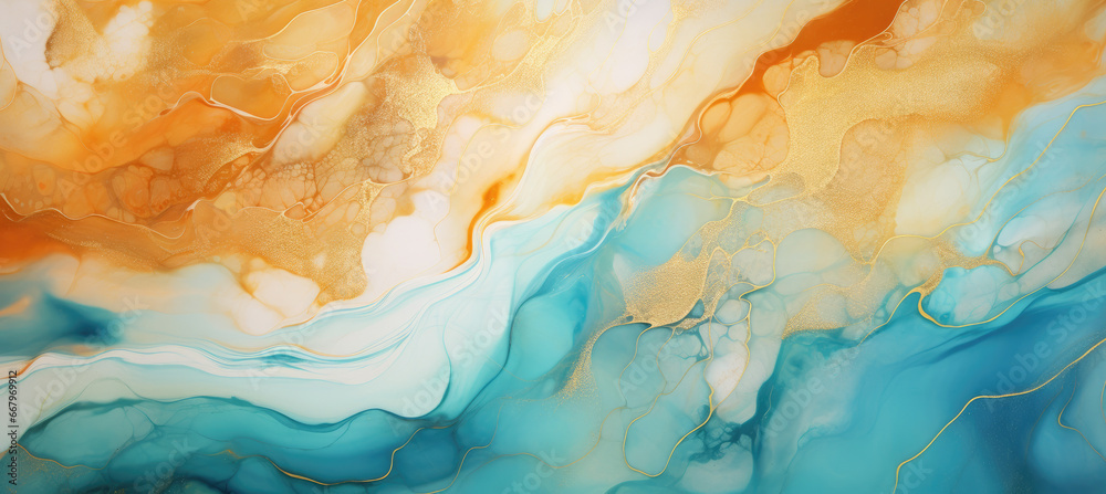 an abstract painting with colored liquids