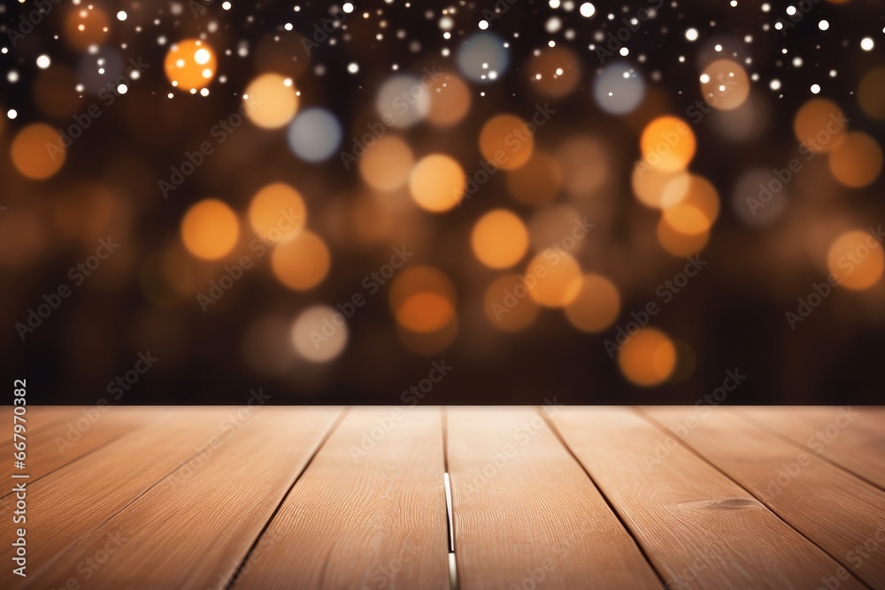 christmas lights on wooden background