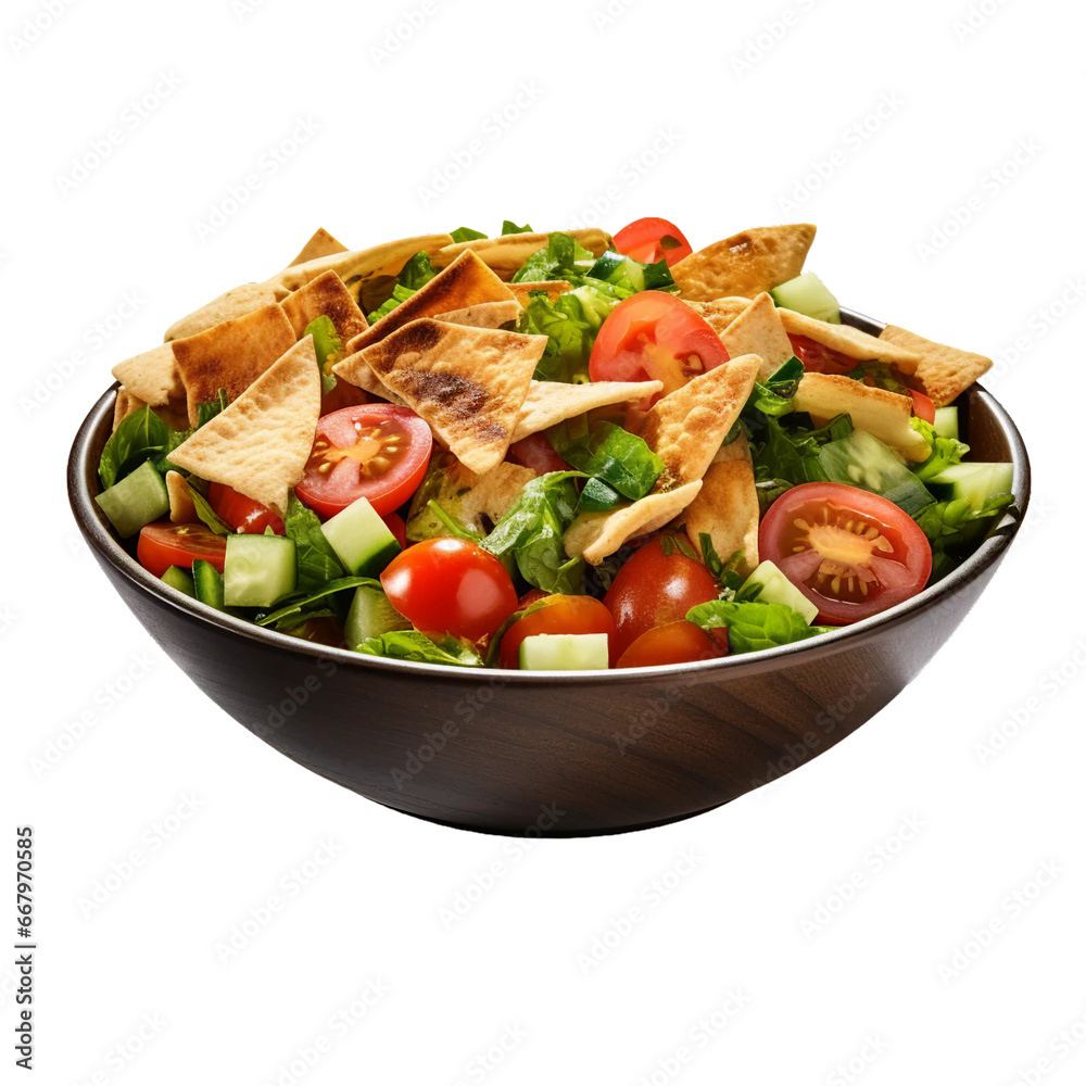 Fattoush, transparent background, isolated image, generative AI
Fattoush, transparent background, isolated image, generative AI