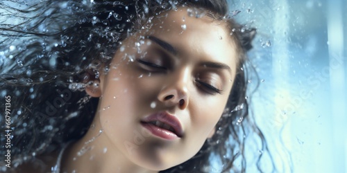 Beauty woman in fresh shower on white background Generative AI