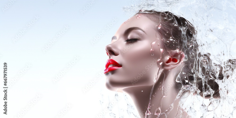 Beauty woman in fresh shower on white background Generative AI Beauty woman in fresh shower on white background Generative AI
