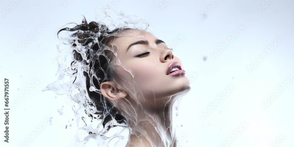Beauty woman in fresh shower on white background Generative AI Beauty woman in fresh shower on white background Generative AI