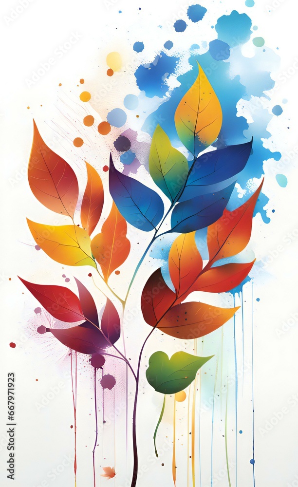 a series of illustrations of colorful leaves.