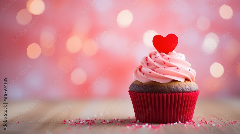 a cupcake with a vibrant red heart on top, love and celebration a cupcake with a vibrant red heart on top, love and celebration