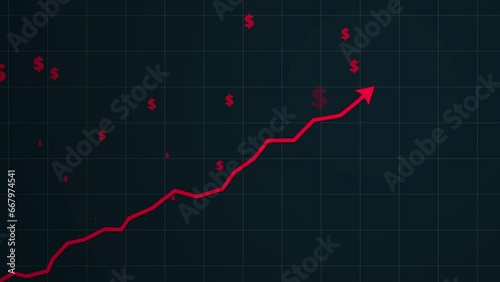 Red Arrow Rising On Grid With Dollar Signs. Price Increase Chart. Inflation Concept