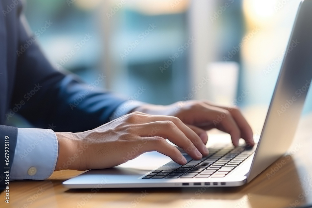 Man In A Business Suit Behind A Laptop Created Using Artificial Intelligence Man In A Business Suit Behind A Laptop Created Using Artificial Intelligence