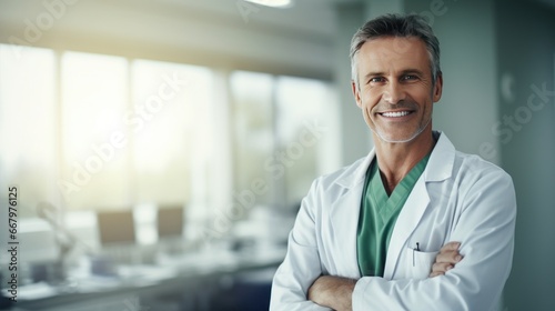 Portrait of a dental doctor with a background in a dental room, a dentist in a hospital photo