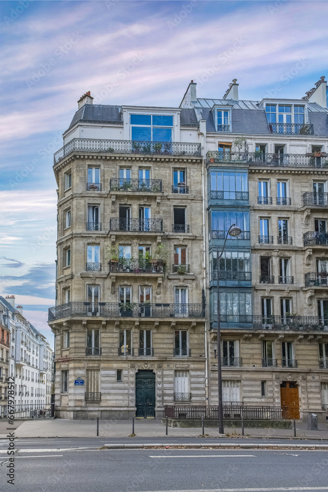 Paris, beautiful building boulevard de Port-Royal, in the 5e arrondissement, a luxury district 
