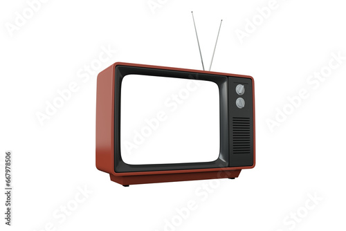Digital png illustration of red and black tv set with copy space on transparent background