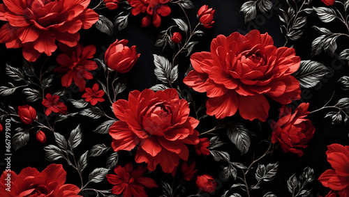 Red floral seamless pattern generative ai