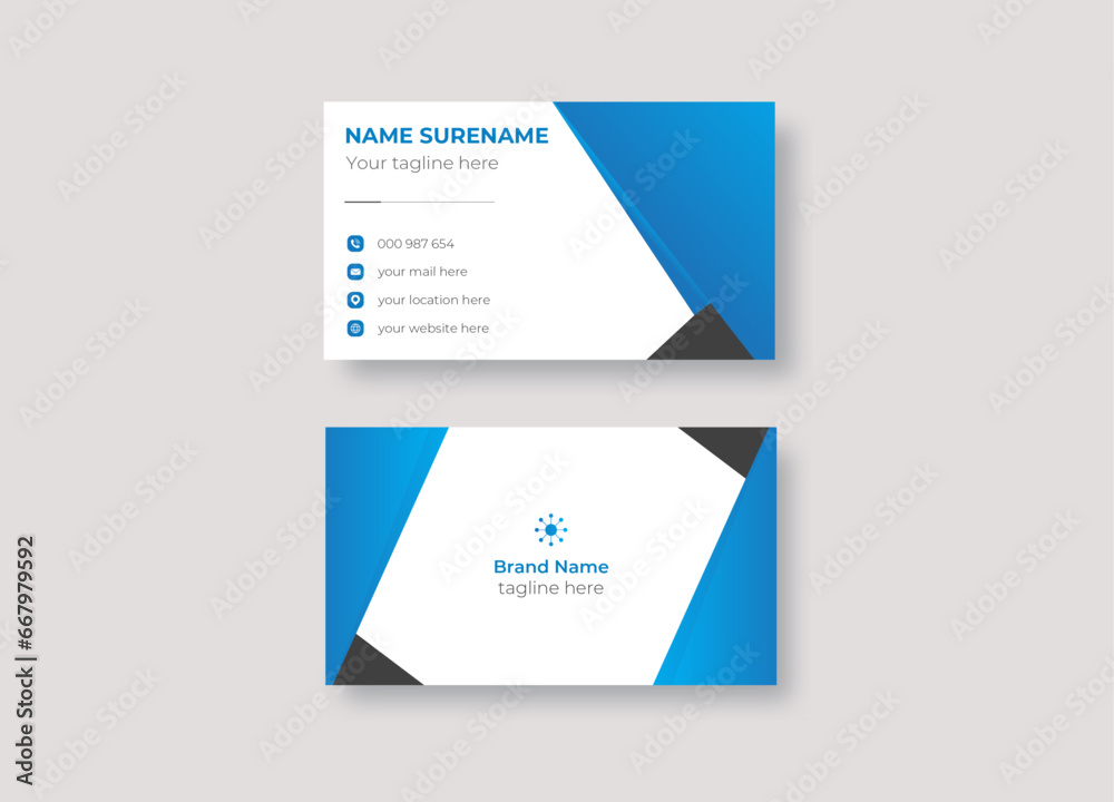 Blue and black geometric business card design vector template