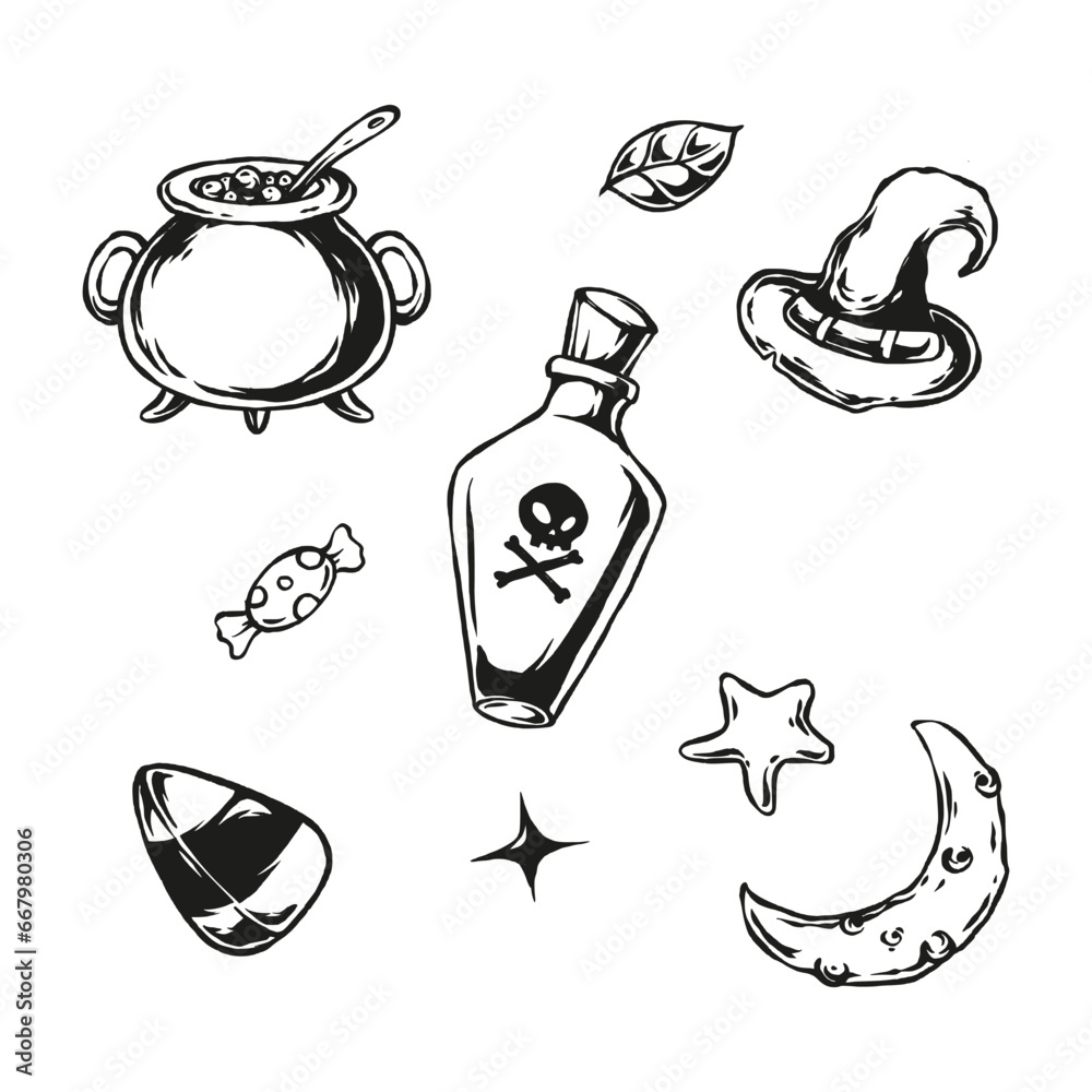 halloween doodle set silhouette vector