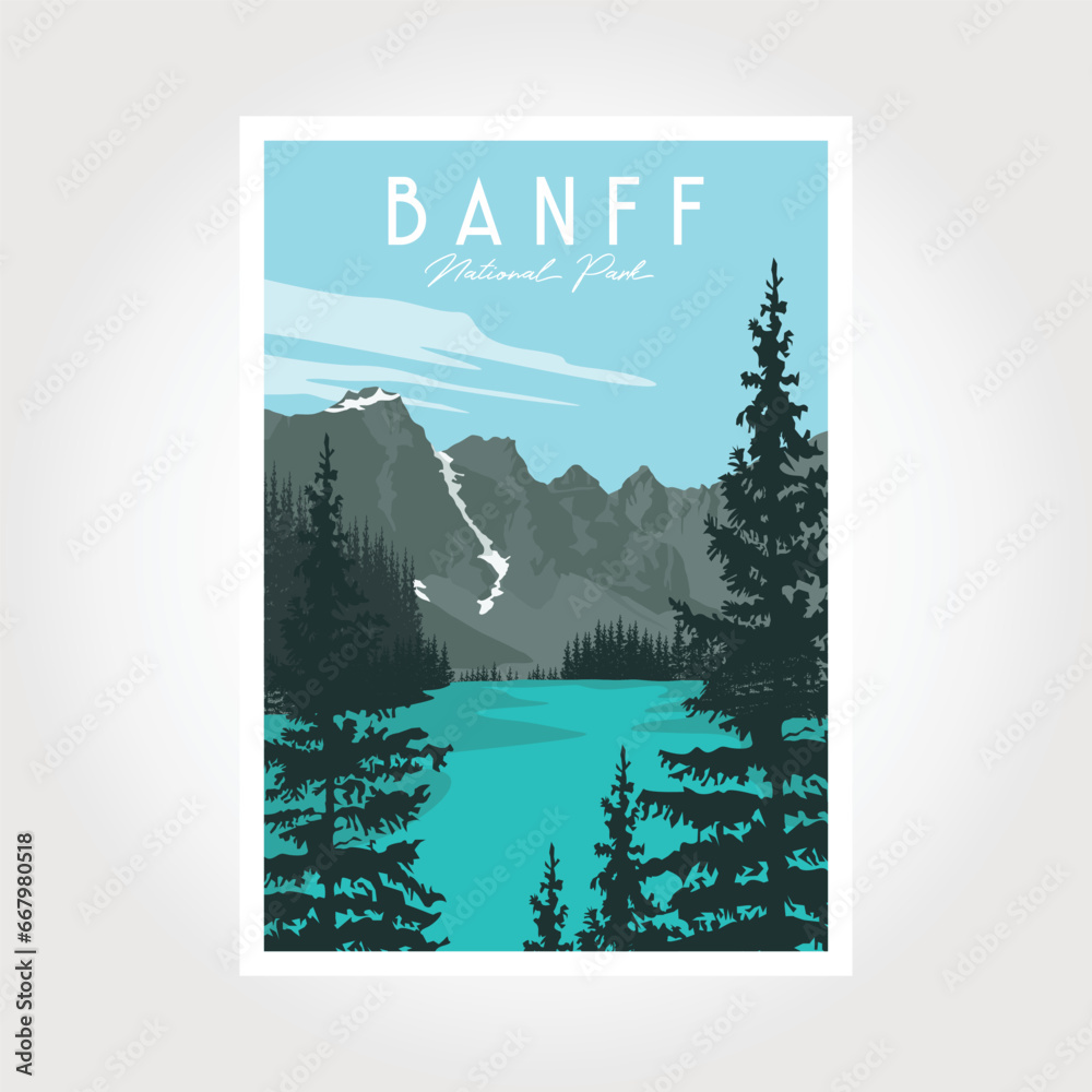 Banff National Park Poster, vector Illustration Vintage style - obrazy, fototapety, plakaty 