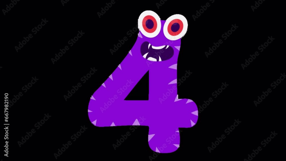 2D Animation of Cartoon Number Four With Facial Expression Isolated On ...