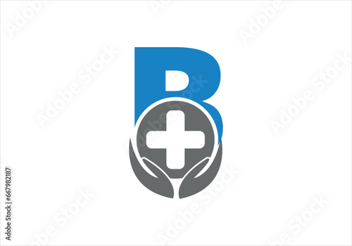 Letter B medical logo with typographic ECG heartbeat incorporated in the initial B letter vector photo