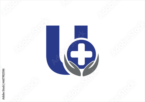 Letter U medical logo with typographic ECG heartbeat incorporated in the initial U letter vector
