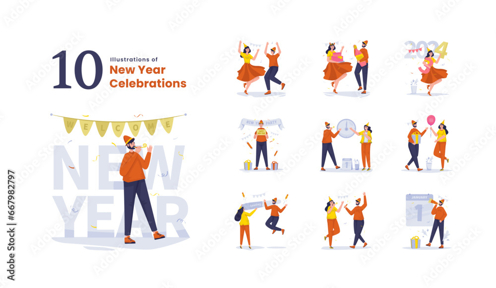 New year party celebration illustration set