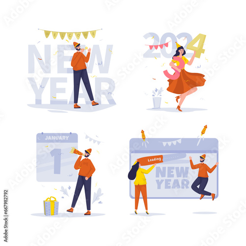Happy new year 2024 illustration set
