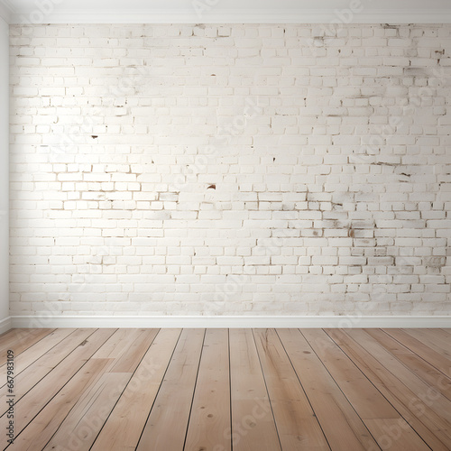 White brick wall with wood floor