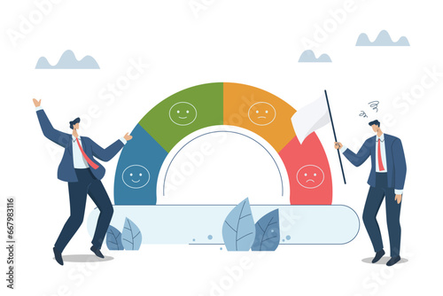 Problems with stress levels and work pressure, Growing tensions in organization and emotional regulation, Businessman who handles stress well with a businessman who gives up.